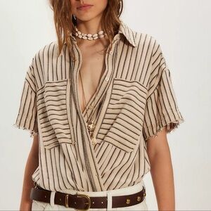 Oversized Ivory Striped Christopher Linen/Cotton Blend Shirt